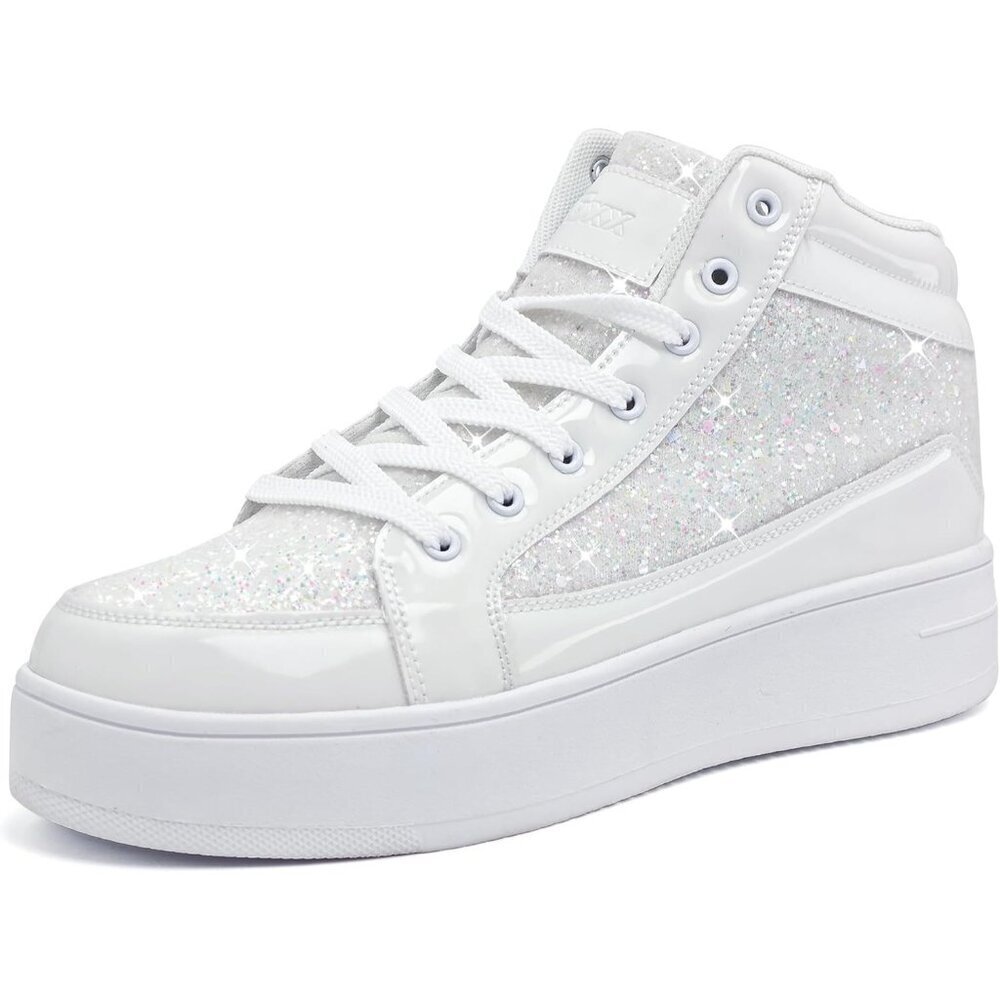 Women's White Shiny Glitter Sequin Shoes High Top Sneakers Fashion Bling